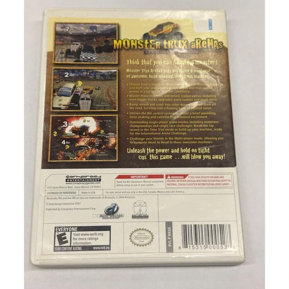 Monster Trux Arenas Special Edition Wii Game Complete Manual 4x4 Racing Trucks